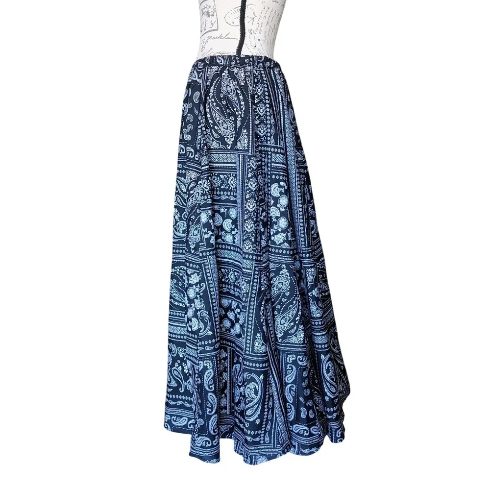 Western Boho Paisley Patchwork Bandana Print Maxi Skirt A-Line Medium Festival‎